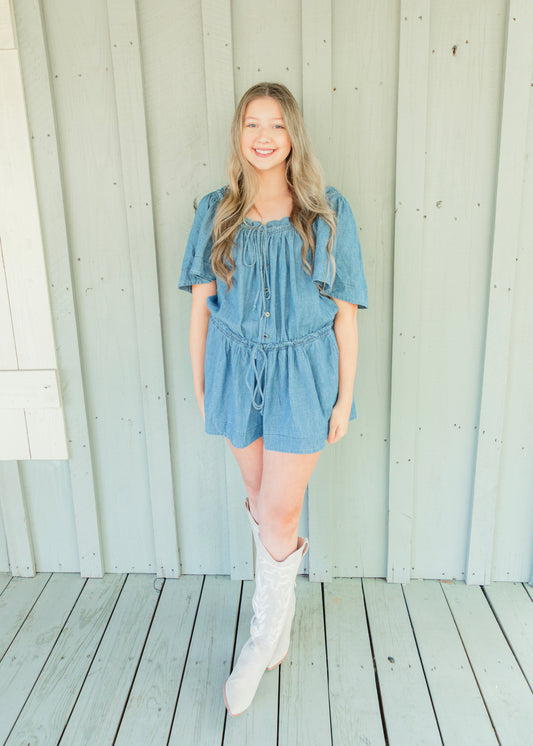 The Sweet Magnolia Denim Romper