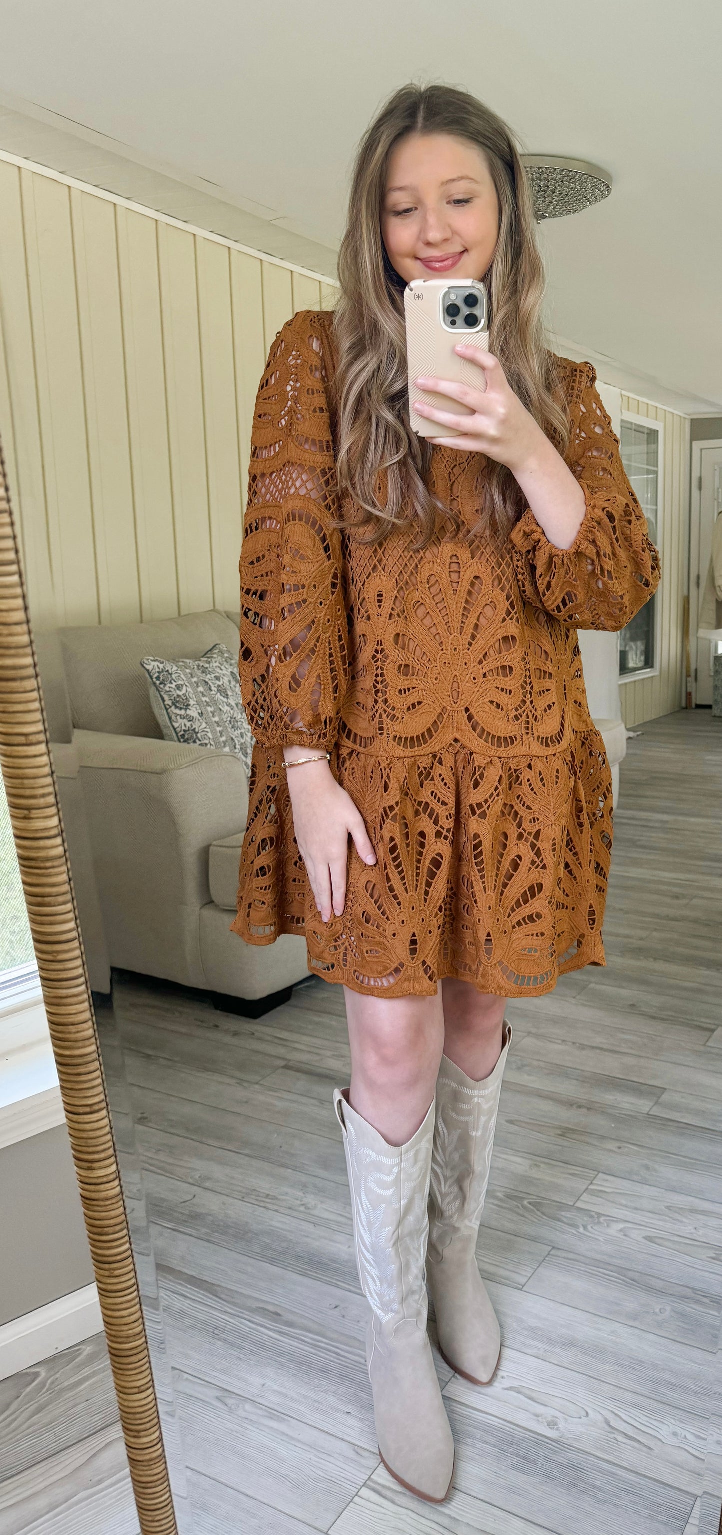 Rich Tan Lace Dress