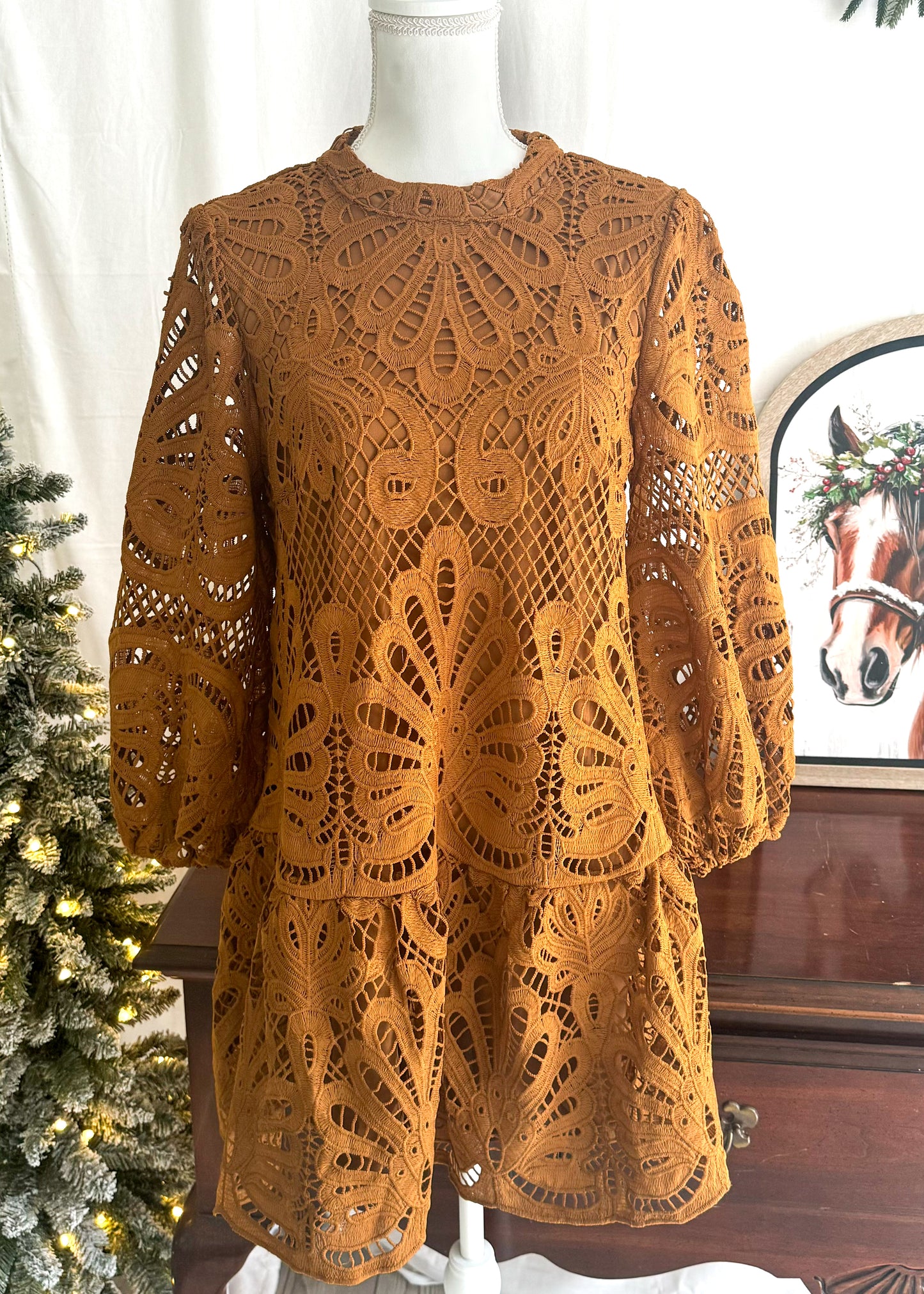 Rich Tan Lace Dress