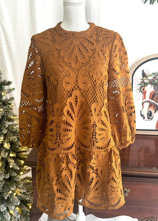 Rich Tan Lace Dress