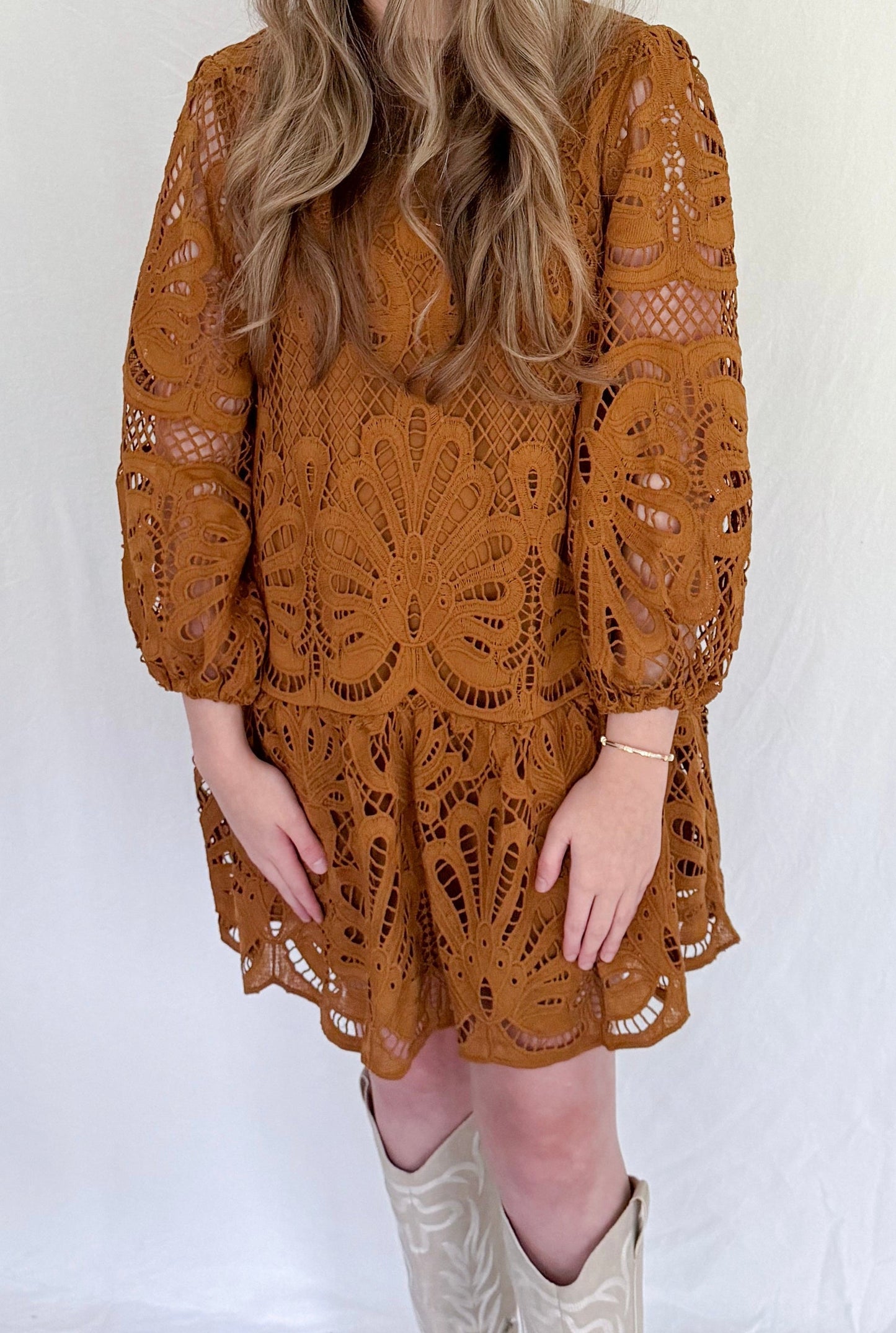 Rich Tan Lace Dress