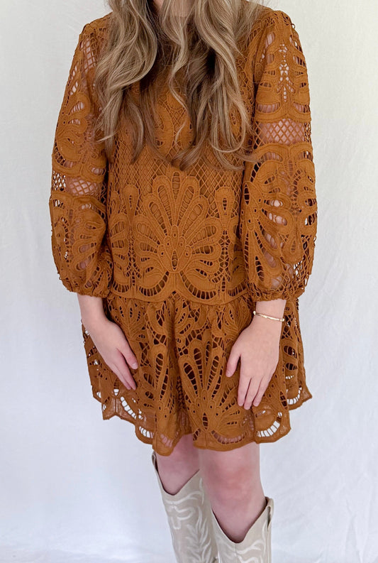 Rich Tan Lace Dress
